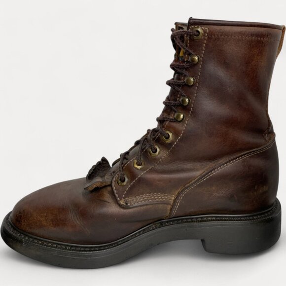 Justin Boots Leather Kiltie Roper Work Biker Western Cowboy Combat Men's 8 D - Picture 6 of 16